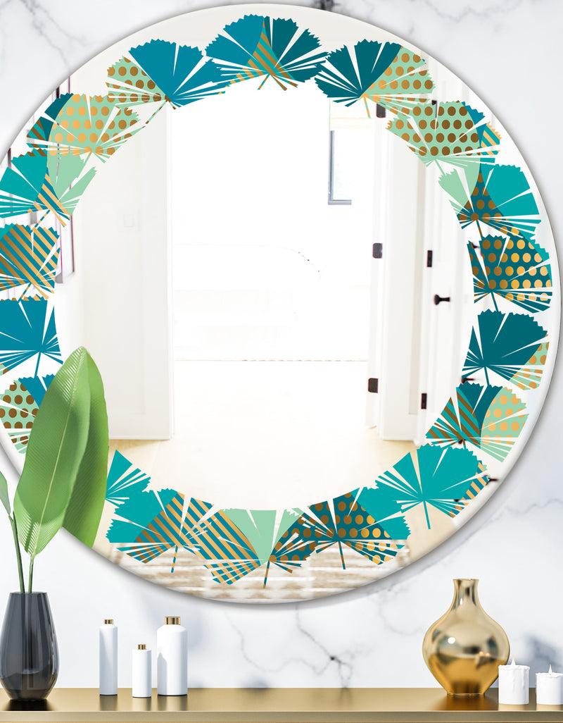 DesignQ Luxury Retro Drops I - Modern Round or Oval Wall Mirror - Leaves