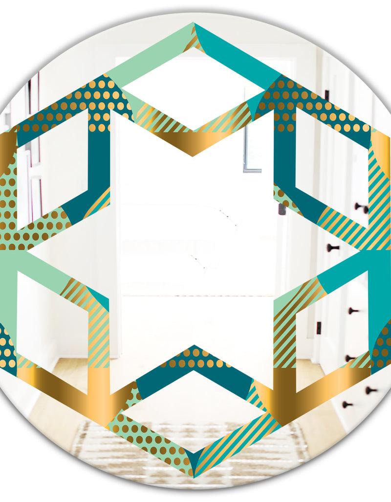 DesignQ Luxury Retro Drops II - Modern Round Or Oval Wall Mirror - Hexagon Star