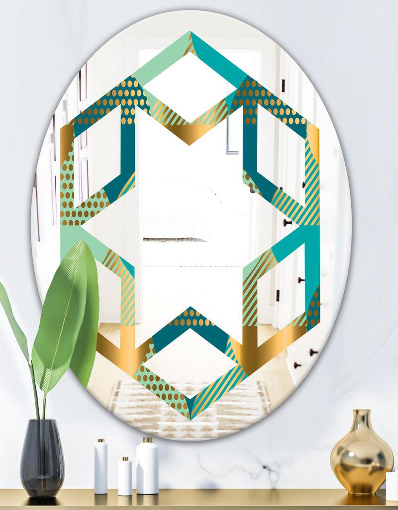 DesignQ Luxury Retro Drops II - Modern Round Or Oval Wall Mirror - Hexagon Star
