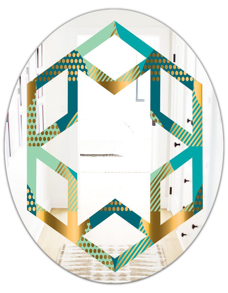 DesignQ Luxury Retro Drops II - Modern Round Or Oval Wall Mirror - Hexagon Star