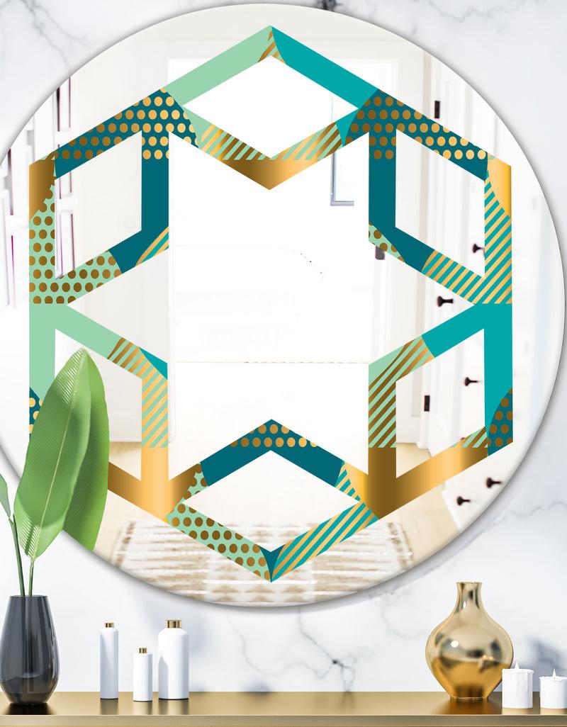 DesignQ Luxury Retro Drops II - Modern Round or Oval Wall Mirror - Hexagon Star