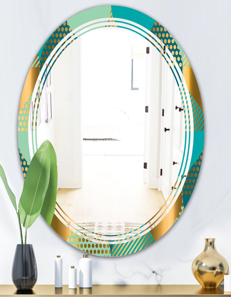 DesignQ Luxury Retro Drops II - Modern Round Or Oval Wall Mirror - Triple C