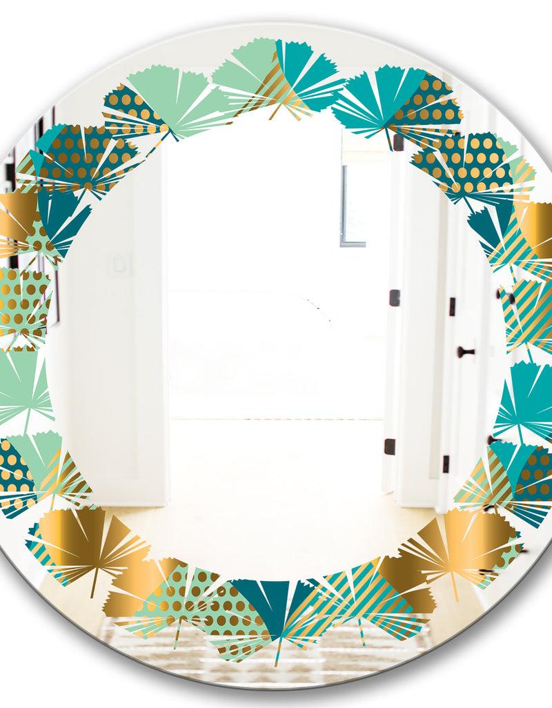 DesignQ Luxury Retro Drops II - Modern Round Or Oval Wall Mirror - Leaves