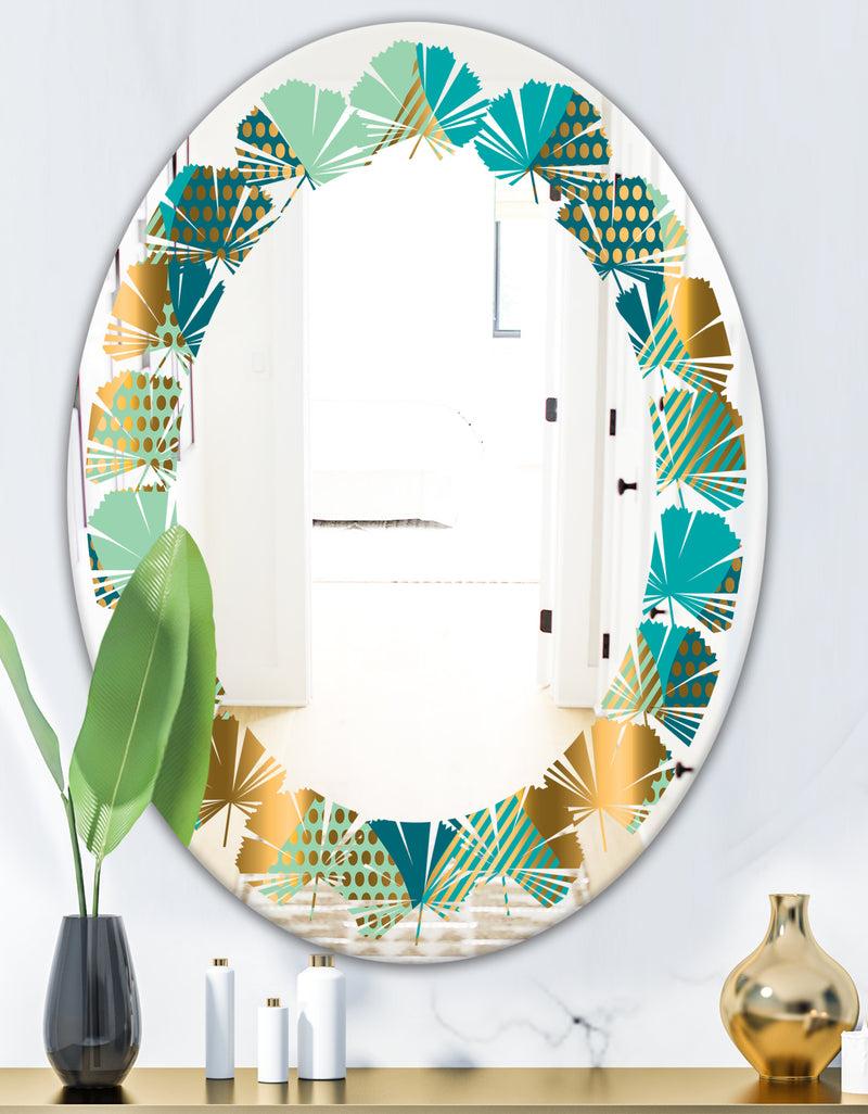 DesignQ Luxury Retro Drops II - Modern Round Or Oval Wall Mirror - Leaves