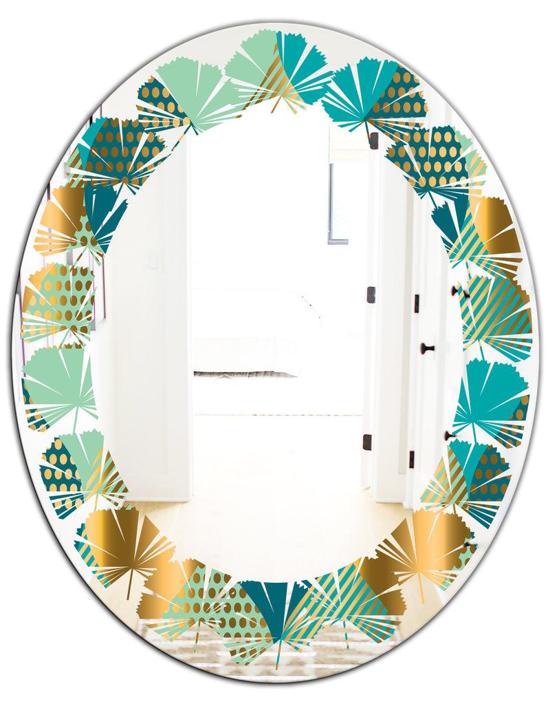 DesignQ Luxury Retro Drops II - Modern Round Or Oval Wall Mirror - Leaves