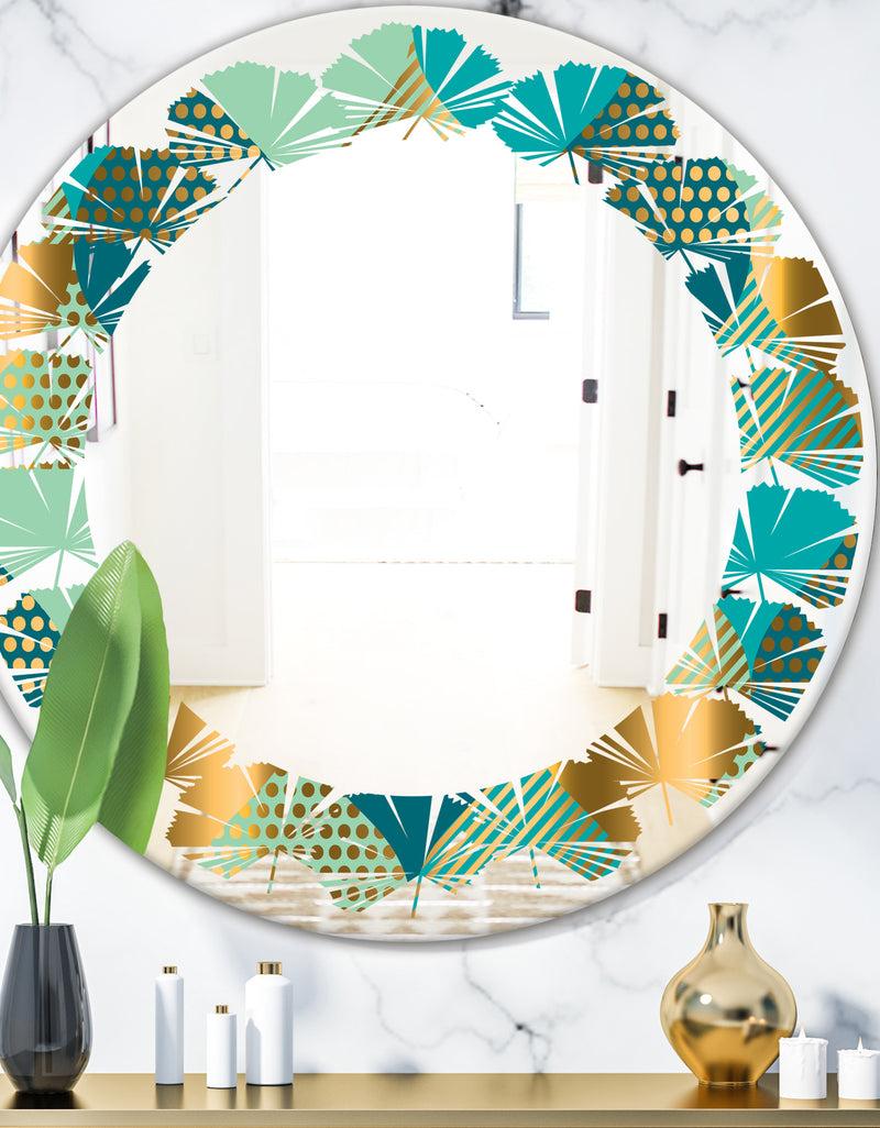 DesignQ Luxury Retro Drops II - Modern Round or Oval Wall Mirror - Leaves