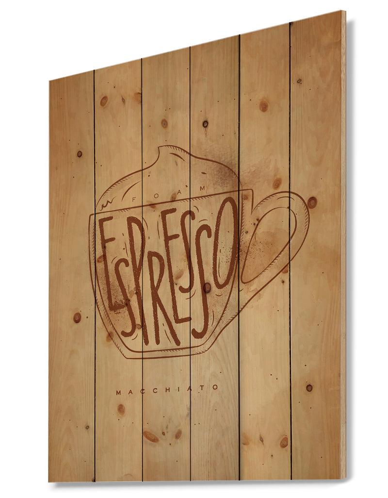 DesignQ Macciato Cup Craft - Food Painting Print On Natural Pine Wood
