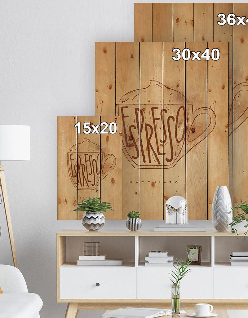 DesignQ Macciato Cup Craft - Food Painting Print On Natural Pine Wood