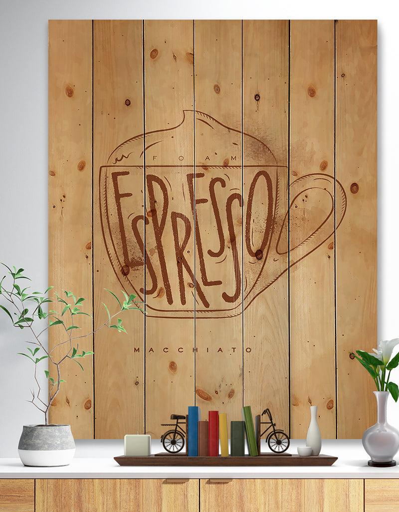 DesignQ Macciato cup craft - Food Painting Print on Natural Pine Wood