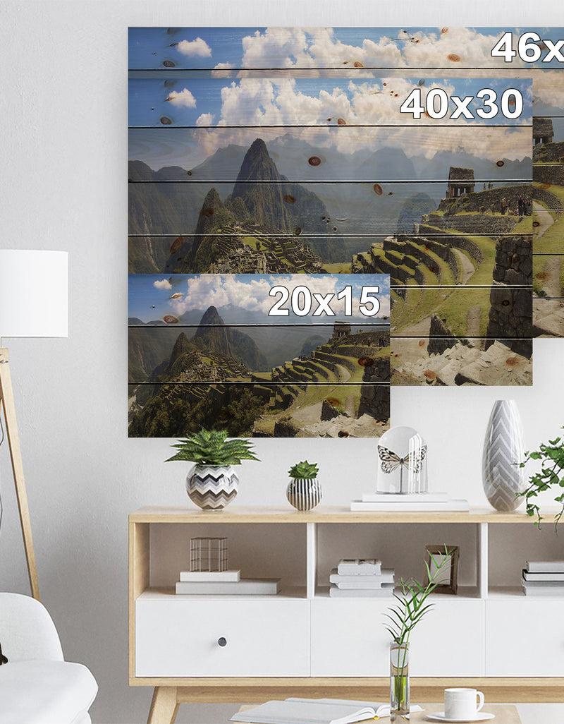 DesignQ Machu Picchu Panorama - Landscape Photo Print On Natural Pine Wood