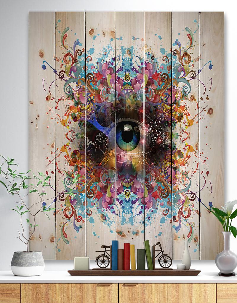 DesignQ Magic Eye with Flowers - Animal Print on Natural Pine Wood