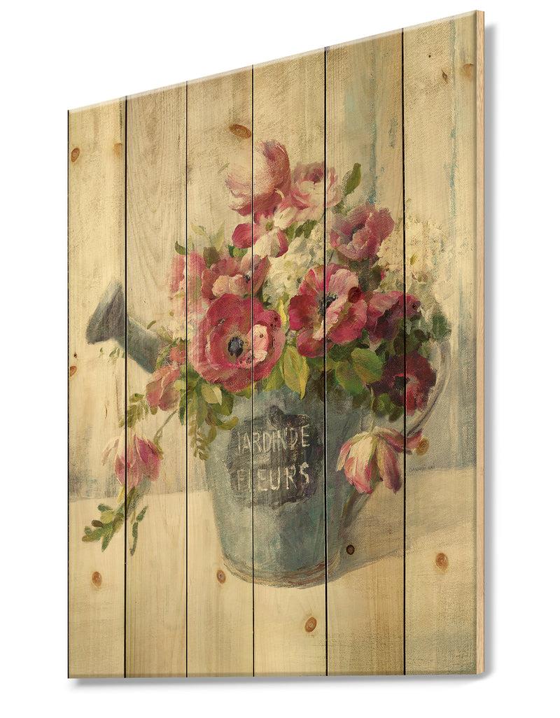 DesignQ Maison Des Fleurs I - Cabin & Lodge Print On Natural Pine Wood