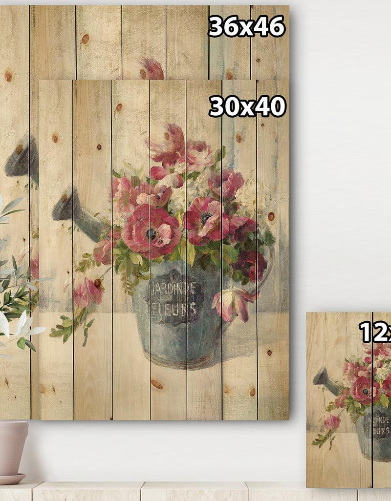DesignQ Maison Des Fleurs I - Cabin & Lodge Print On Natural Pine Wood