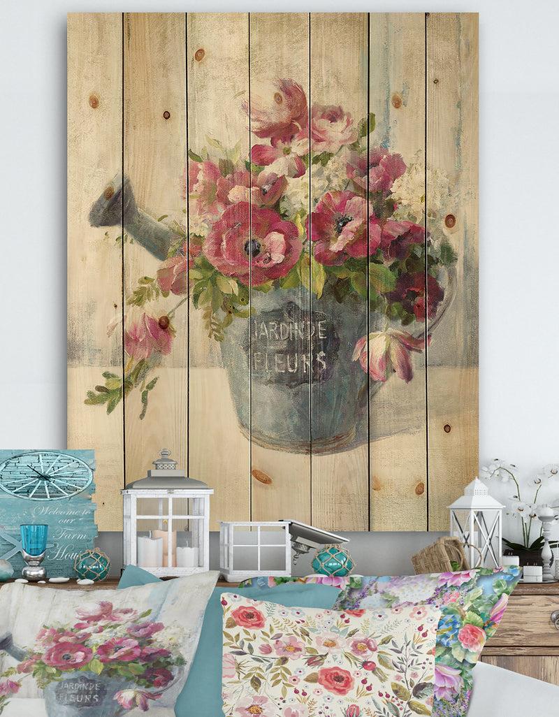 DesignQ Maison Des Fleurs I - Cabin & Lodge Print on Natural Pine Wood