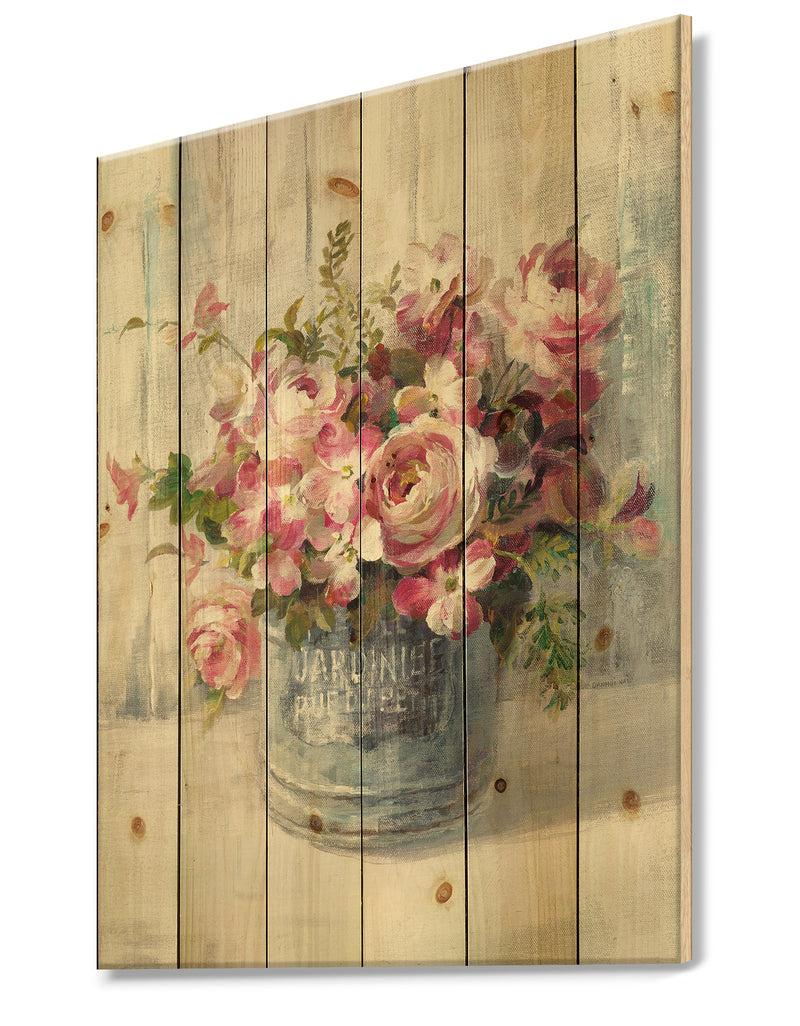 DesignQ Maison Des Fleurs III - Cabin & Lodge Print On Natural Pine Wood