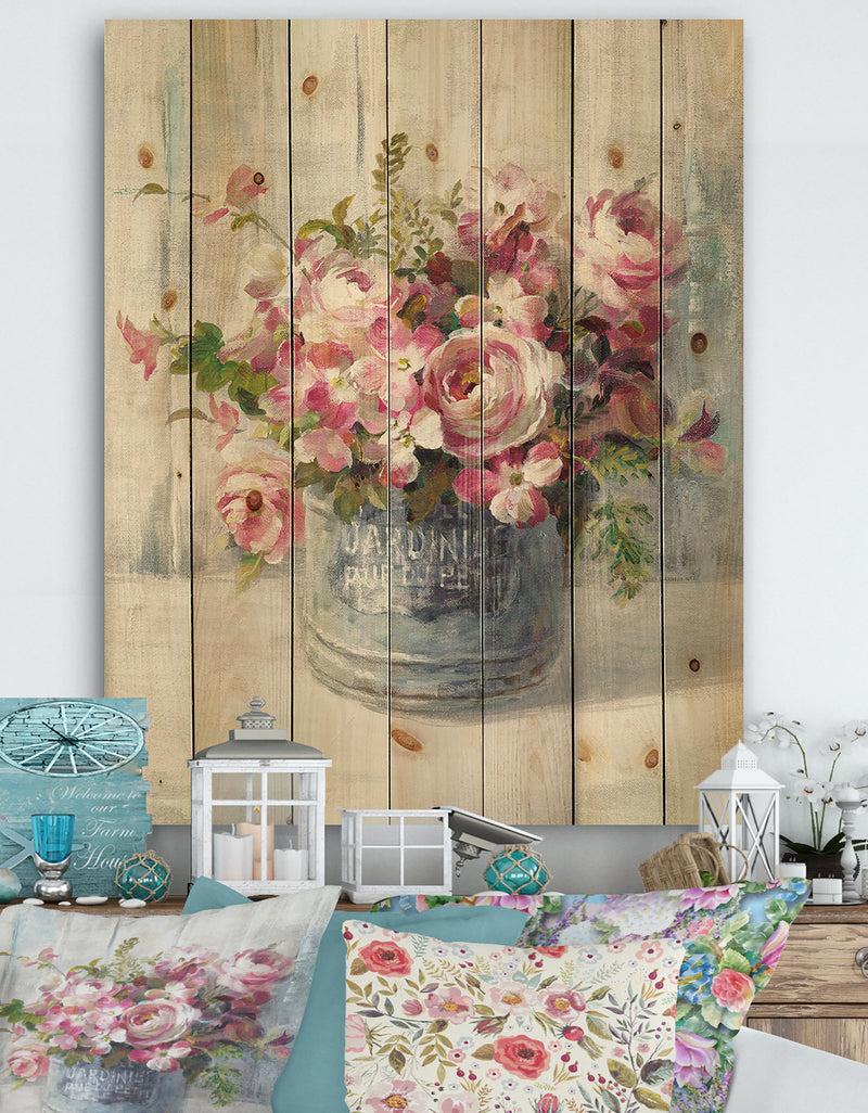 DesignQ Maison Des Fleurs III - Cabin & Lodge Print on Natural Pine Wood