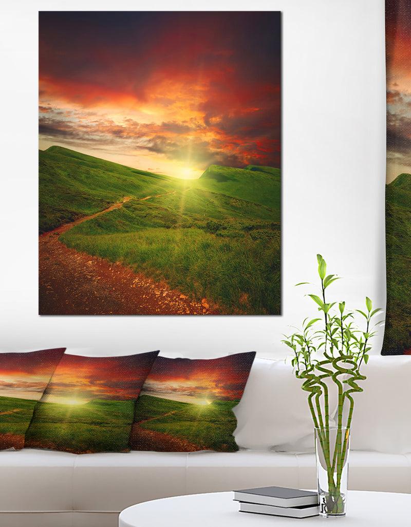 DesignQ Majestic Sunset and Path in Meadow - Landscape Artwork Canvas