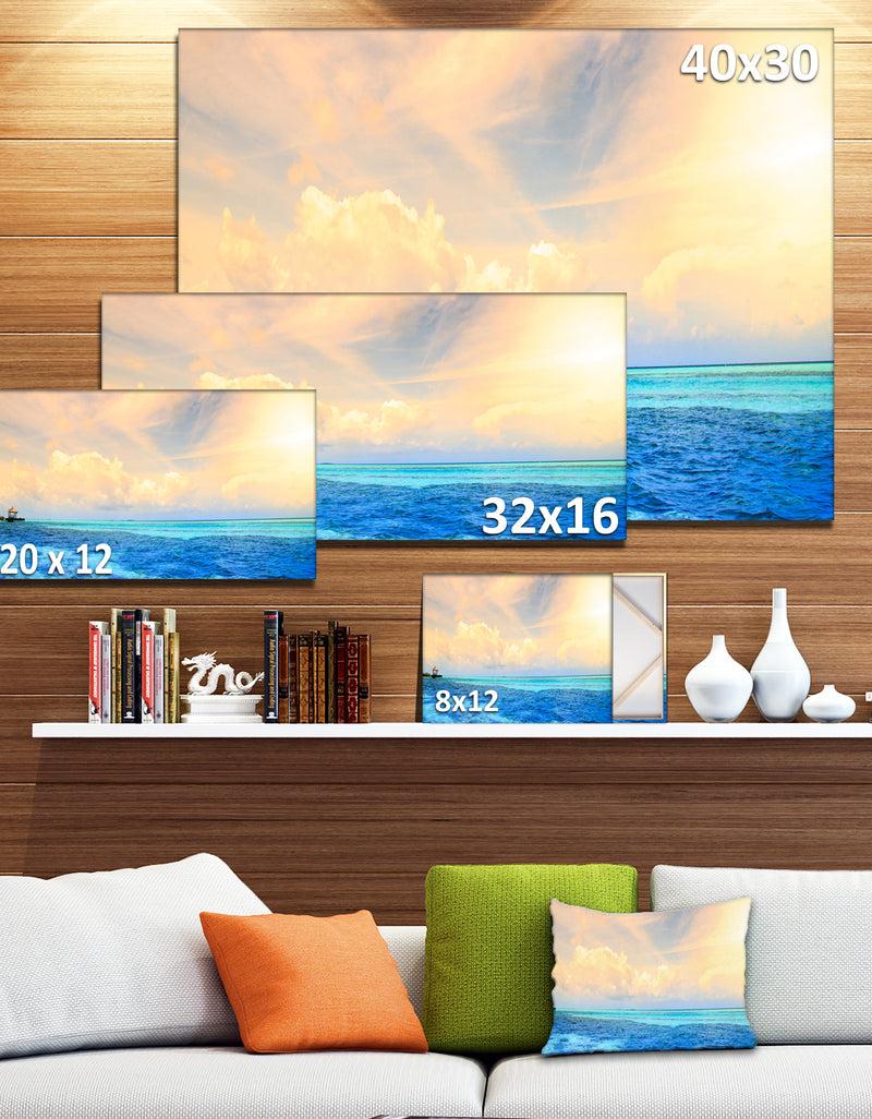 DesignQ Maldives Bungalows Sunset Panorama - Extra Large Seascape Art Canvas
