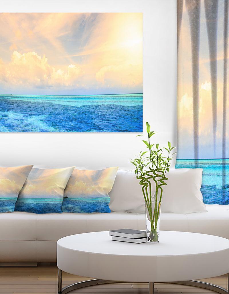 DesignQ Maldives Bungalows Sunset Panorama - Extra Large Seascape Art Canvas