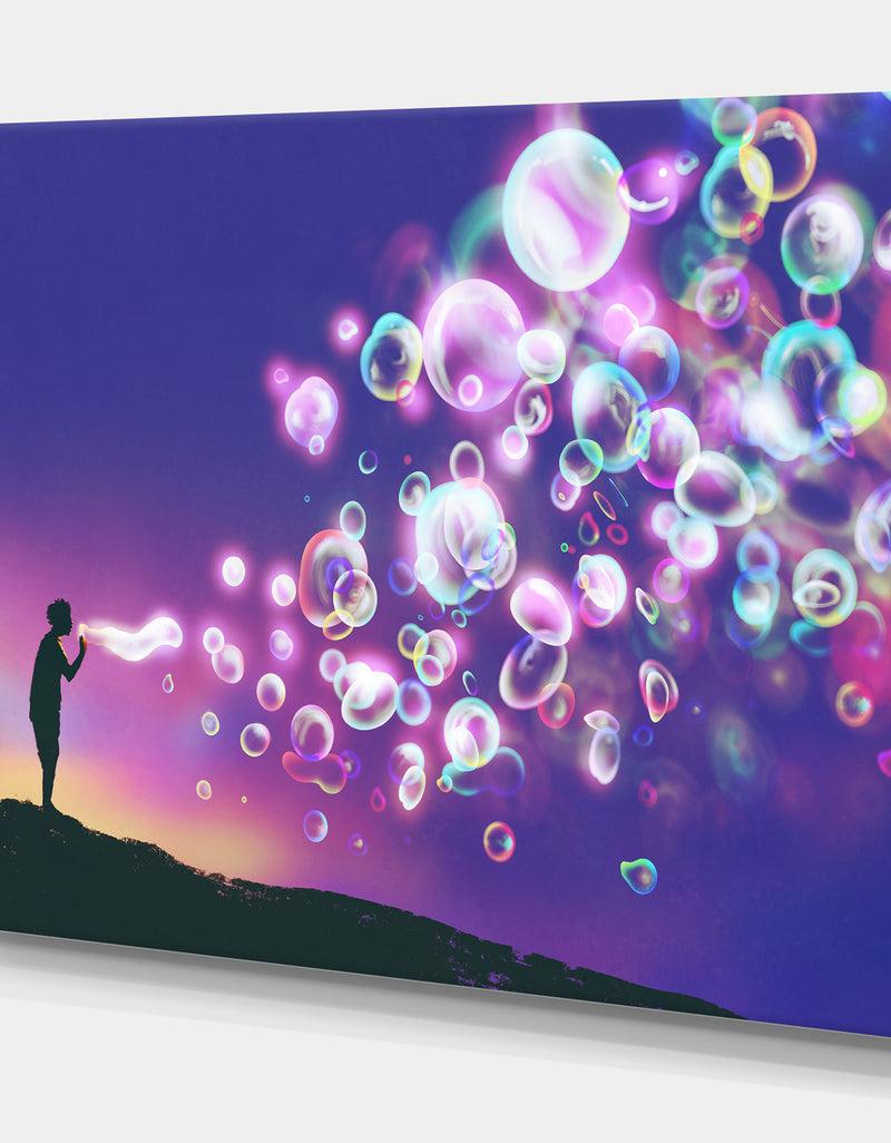 DesignQ Man Blowing Soap Bubbles - People Contemporary On Wrapped Canvas