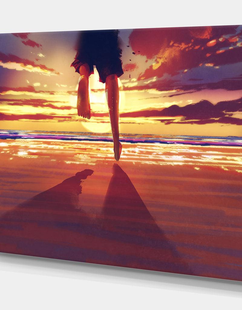 DesignQ Man Feet Running In Sunset - People Sea & Shore Photographic On Wrapped Canvas