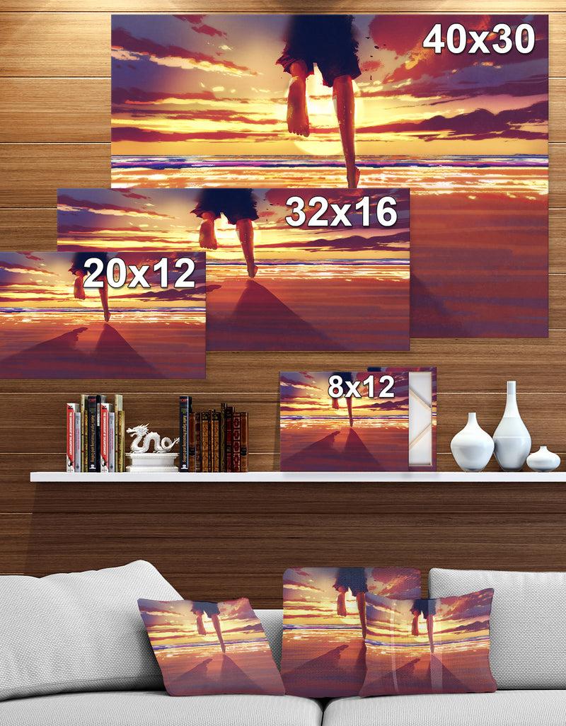 DesignQ Man Feet Running In Sunset - People Sea & Shore Photographic On Wrapped Canvas