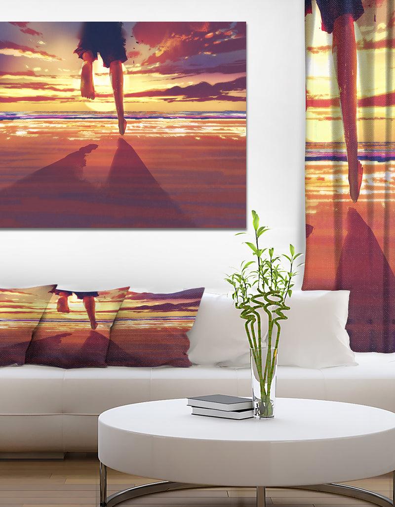 DesignQ Man Feet Running In Sunset - People Sea & Shore Photographic On Wrapped Canvas