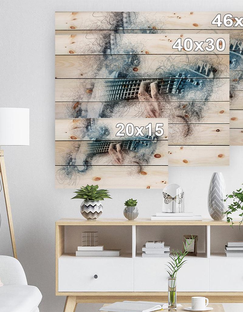 DesignQ Man Playing A Guitar Watercolor - Contemporary Print On Natural Pine Wood