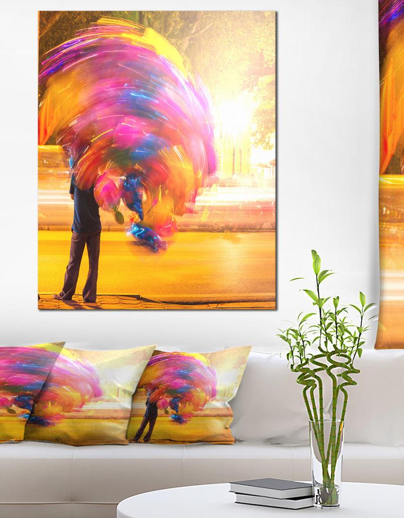 DesignQ Man with Balloons in Night - Abstract Art Canvas