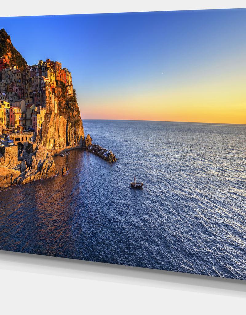 DesignQ Manarola Village Beach Panorama - Oversized Landscape Wall Art Print