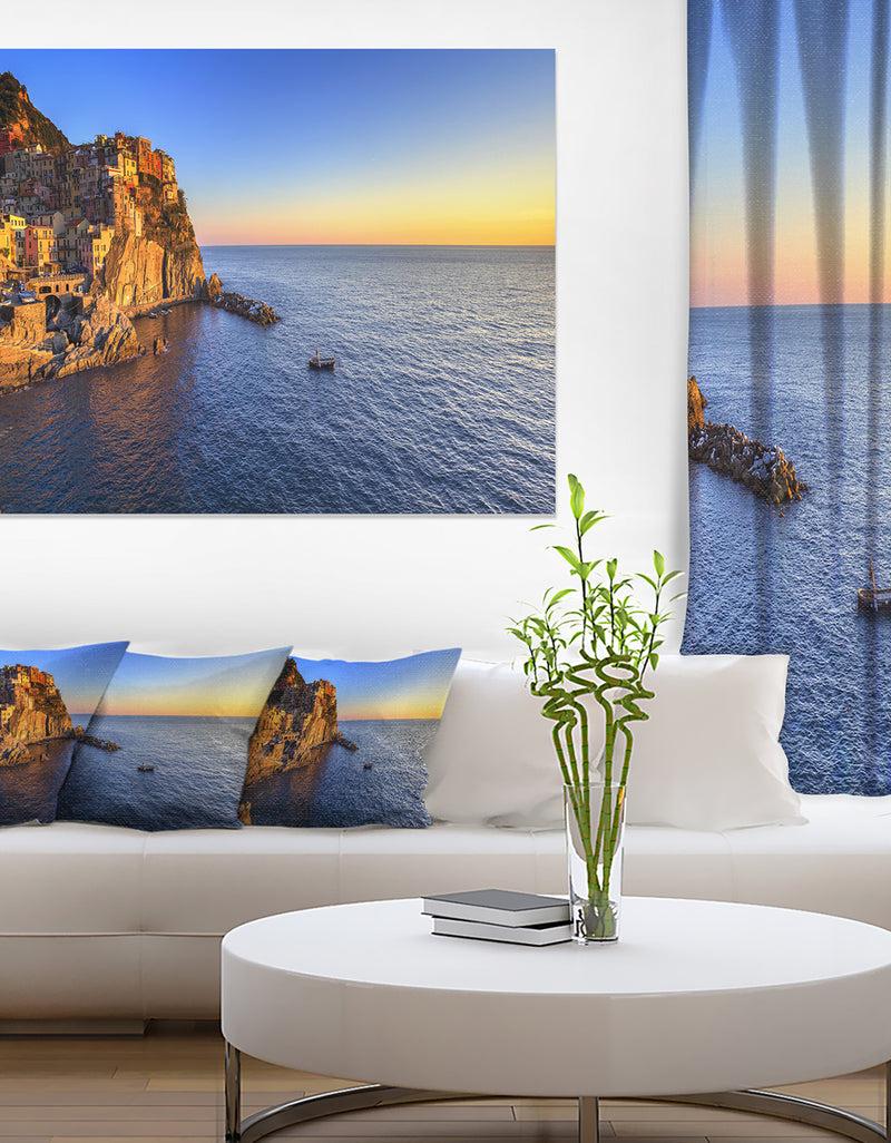 DesignQ Manarola Village Beach Panorama - Oversized Landscape Wall Art Print