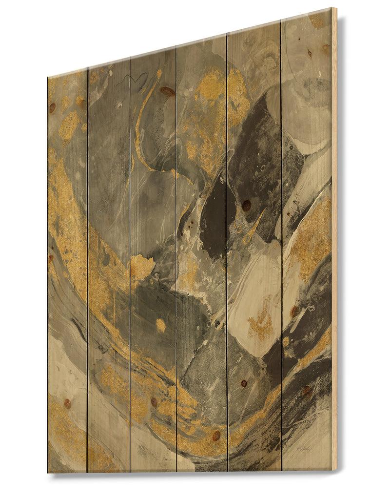 DesignQ Marble Gold And Black II - Modern & Contemporary Print On Natural Pine Wood