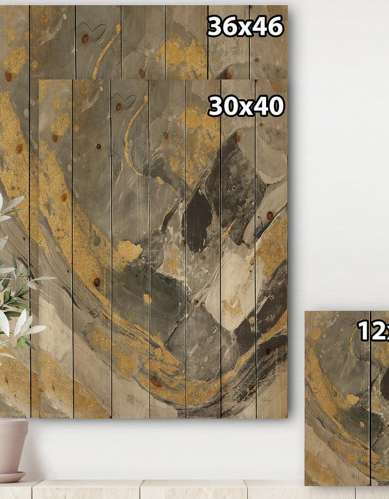 DesignQ Marble Gold And Black II - Modern & Contemporary Print On Natural Pine Wood