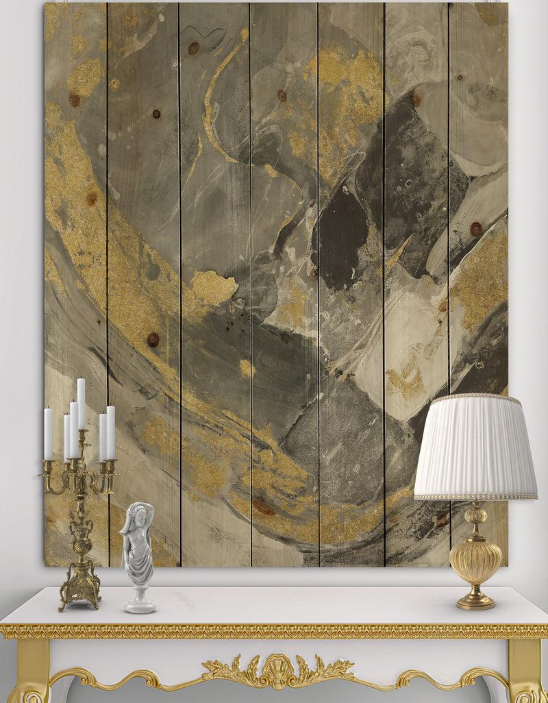 DesignQ Marble Gold and Black II - Modern & Contemporary Print on Natural Pine Wood