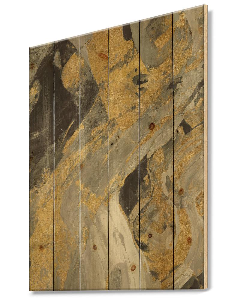 DesignQ Marble Gold And Black - Modern & Contemporary Print On Natural Pine Wood