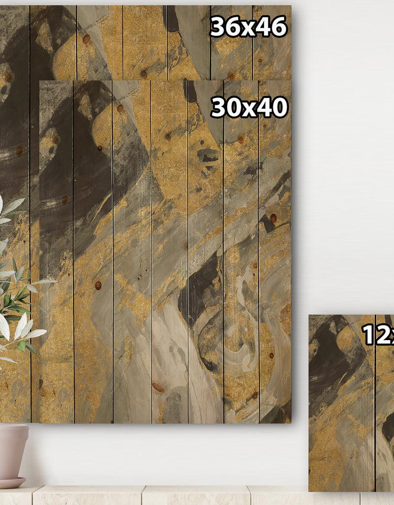 DesignQ Marble Gold And Black - Modern & Contemporary Print On Natural Pine Wood