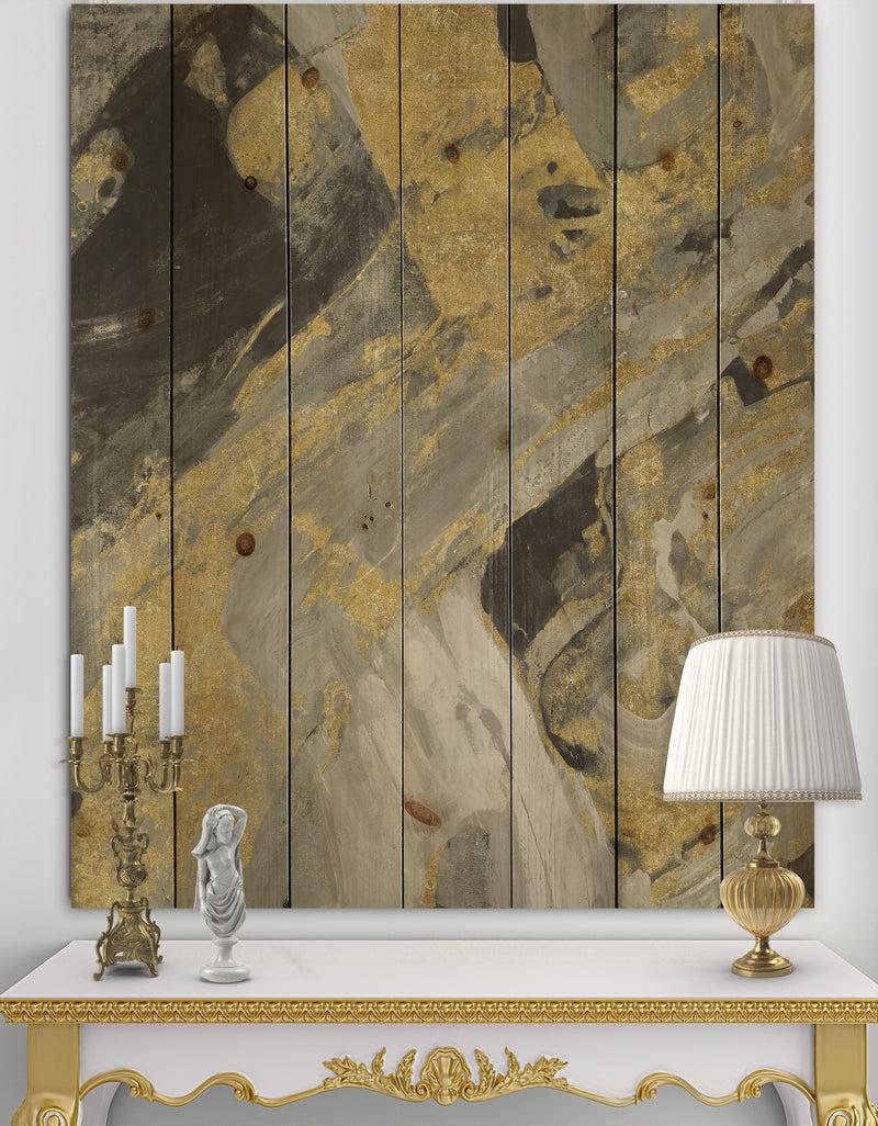 DesignQ Marble Gold and Black - Modern & Contemporary Print on Natural Pine Wood