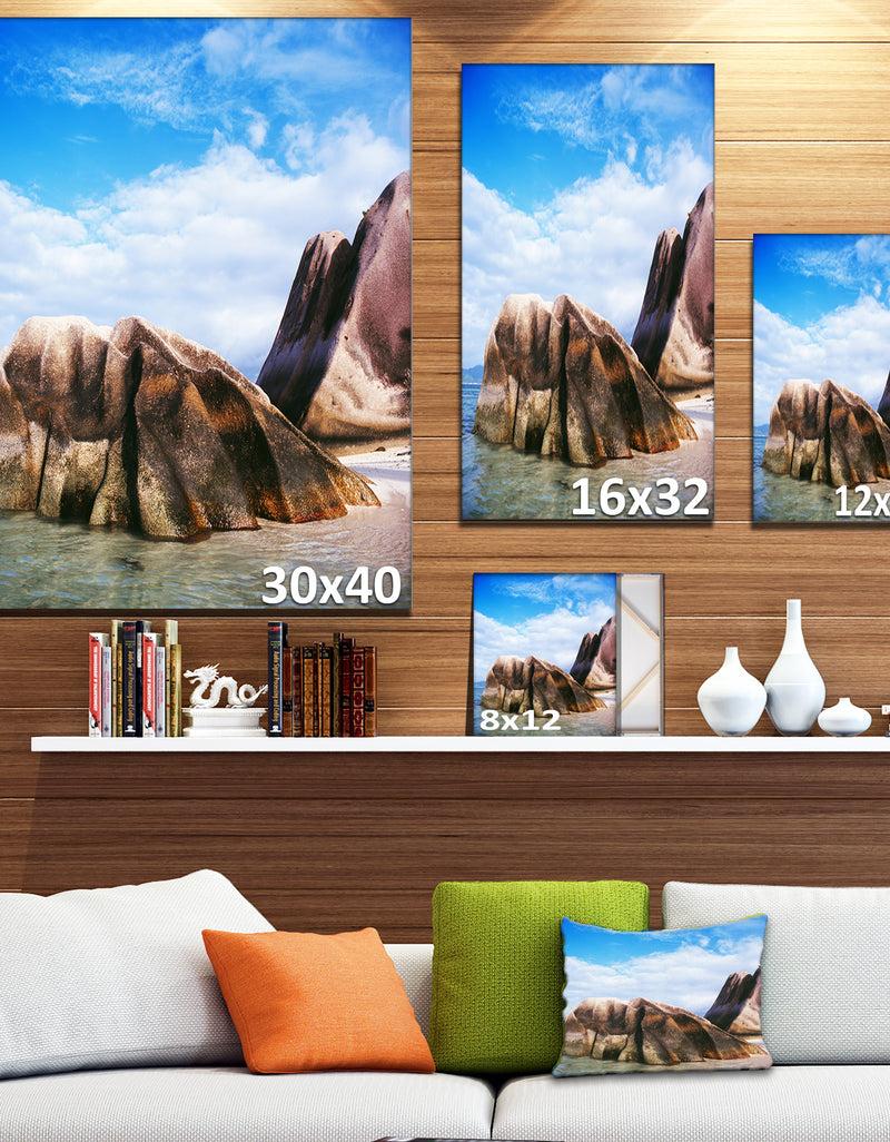 DesignQ Massive Rocks In Seychelles Beach - Modern Seascape Canvas Artwork