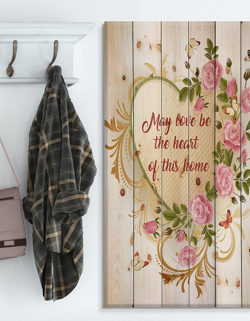 DesignQ May love be the heart of this home. Golden floral heart - Textual Entrance Art on Wood Wall Art
