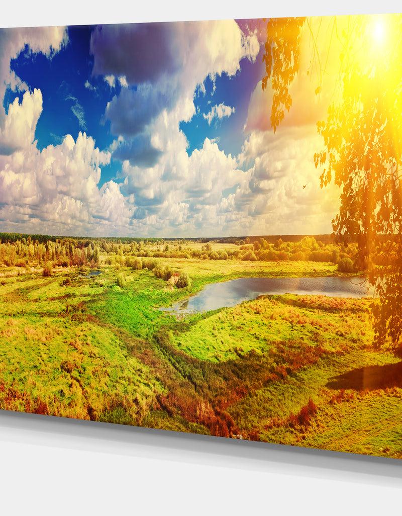 DesignQ Meadow With Small Flood Sky - Landscape Photo Canvas Artwork