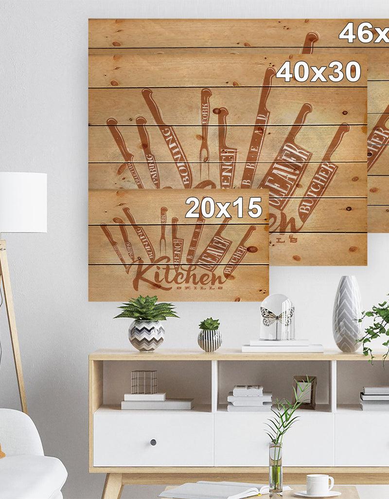 DesignQ Meat Cutting Knifes Poster Craft - Food Painting Print On Natural Pine Wood