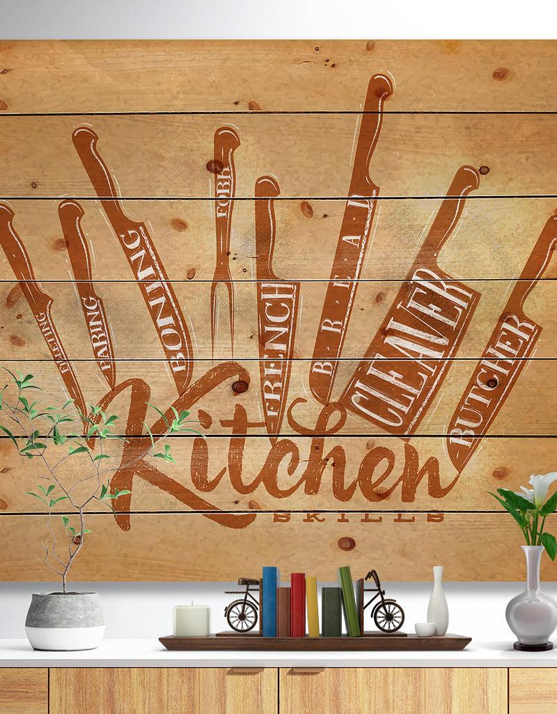 DesignQ Meat cutting knifes poster craft - Food Painting Print on Natural Pine Wood