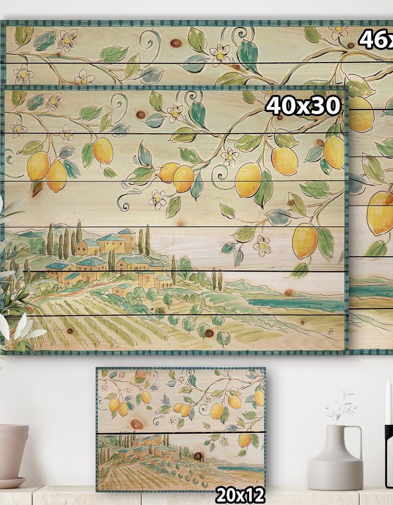 DesignQ Mediterranean Village Field I - Traditional Print On Natural Pine Wood