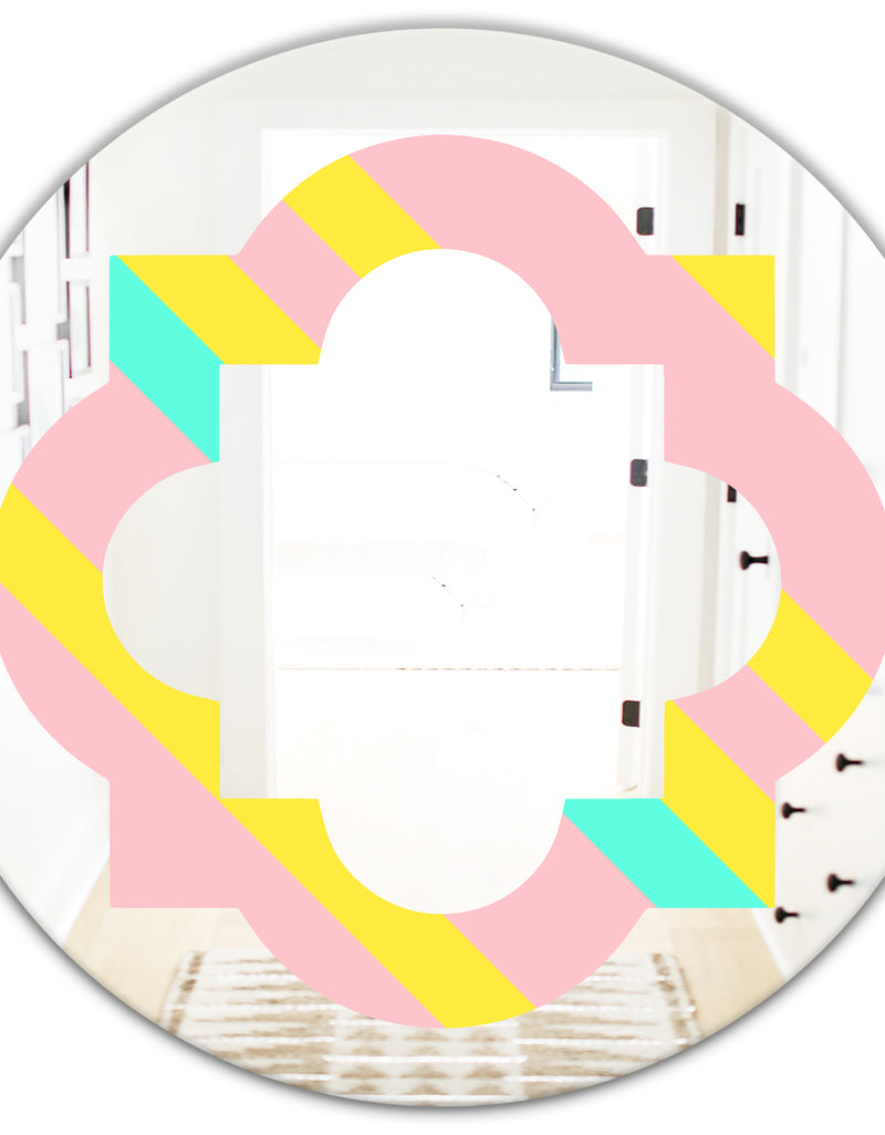DesignQ Memphis Retro Neon Pattern - Modern Round Or Oval Wall Mirror - Quatrefoil