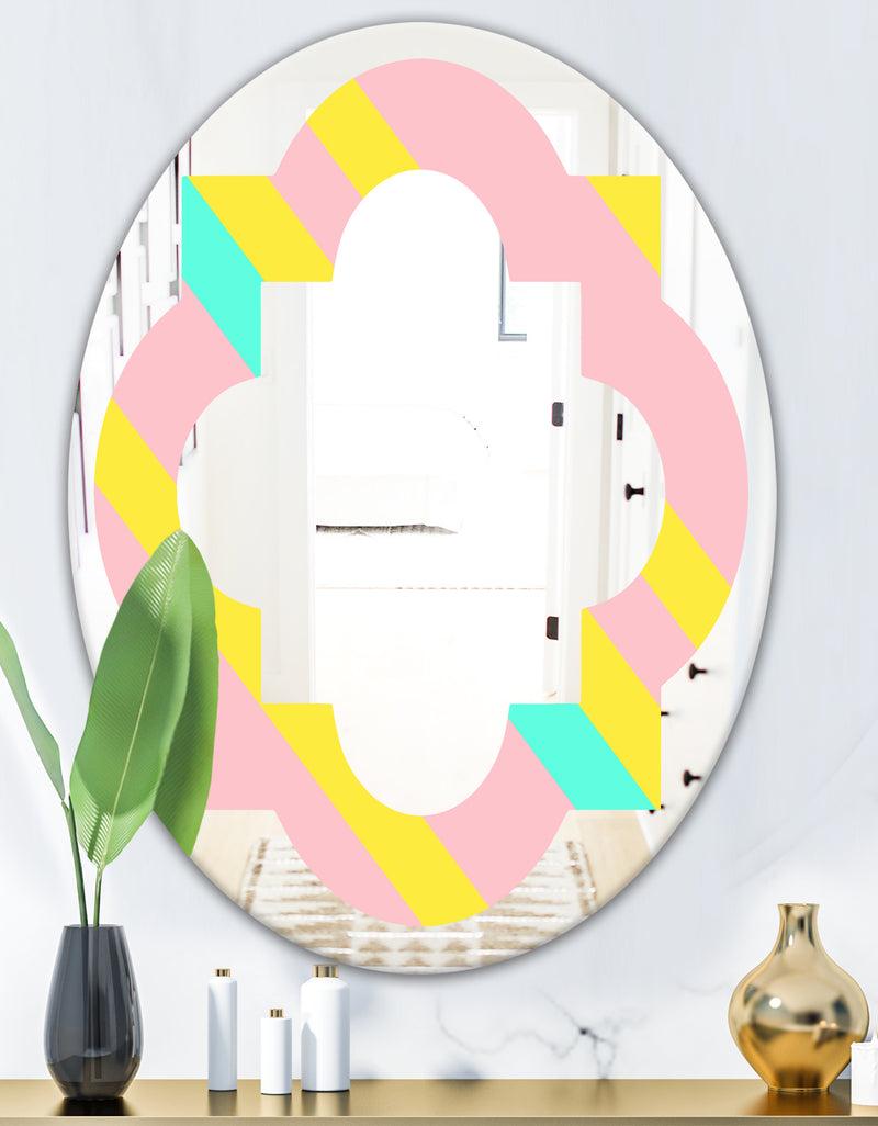 DesignQ Memphis Retro Neon Pattern - Modern Round Or Oval Wall Mirror - Quatrefoil