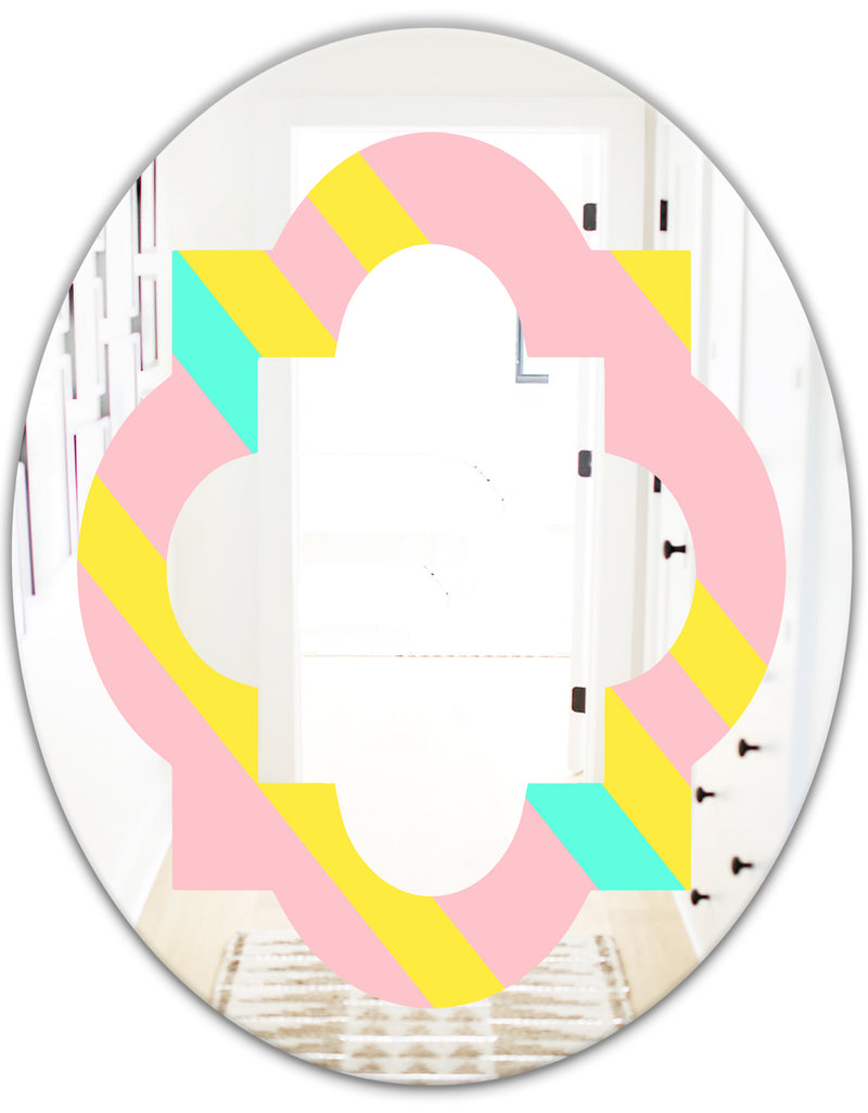 DesignQ Memphis Retro Neon Pattern - Modern Round Or Oval Wall Mirror - Quatrefoil