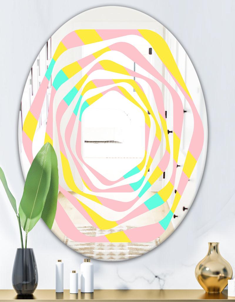 DesignQ Memphis Retro Neon Pattern - Modern Round Or Oval Wall Mirror - Whirl