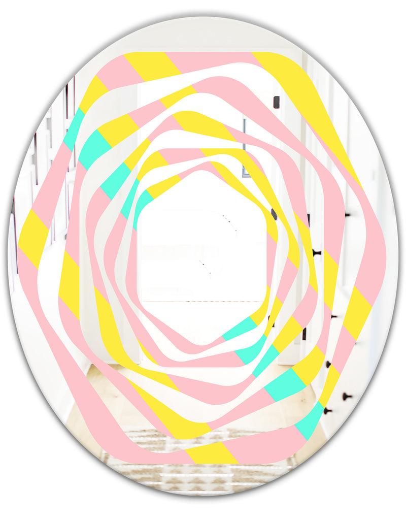 DesignQ Memphis Retro Neon Pattern - Modern Round Or Oval Wall Mirror - Whirl