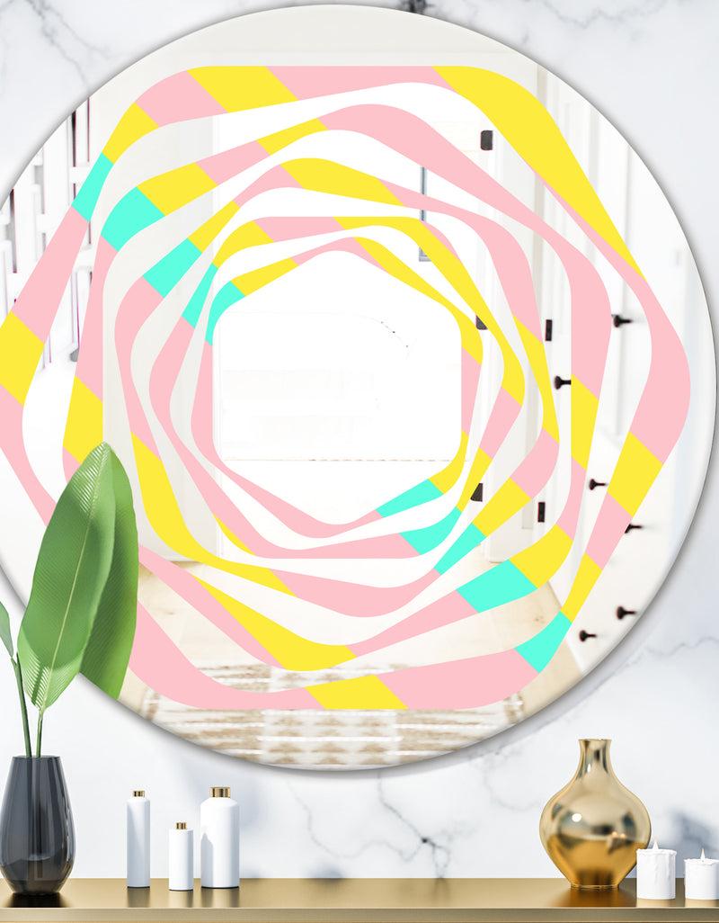 DesignQ Memphis Retro Neon Pattern - Modern Round or Oval Wall Mirror - Whirl