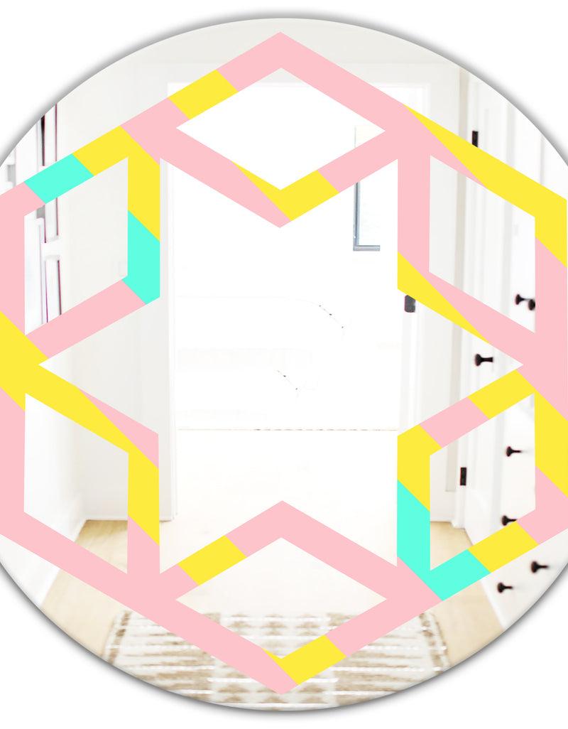 DesignQ Memphis Retro Neon Pattern - Modern Round Or Oval Wall Mirror - Hexagon Star
